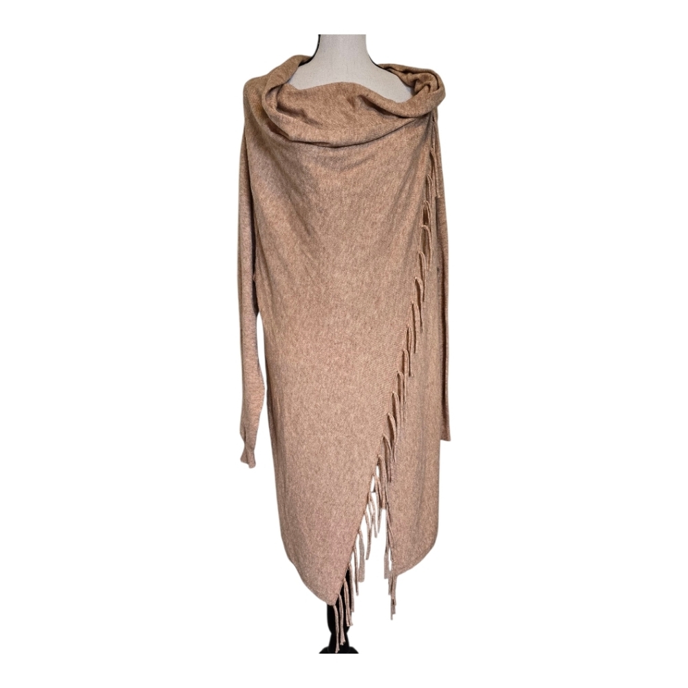 Peace & Pearl Tan Fringe Cowl Neck Wrap Cardigan 2XL Shawl Layering Fall Office